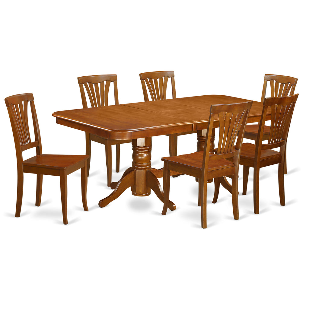 East West Furniture NAAV7-SBR-W 7 Piece Dining Room Table Set Consist of a Rectangle Kitchen Table with Butterfly Leaf and 6 Dining Chairs, 40x78 Inch, Saddle Brown