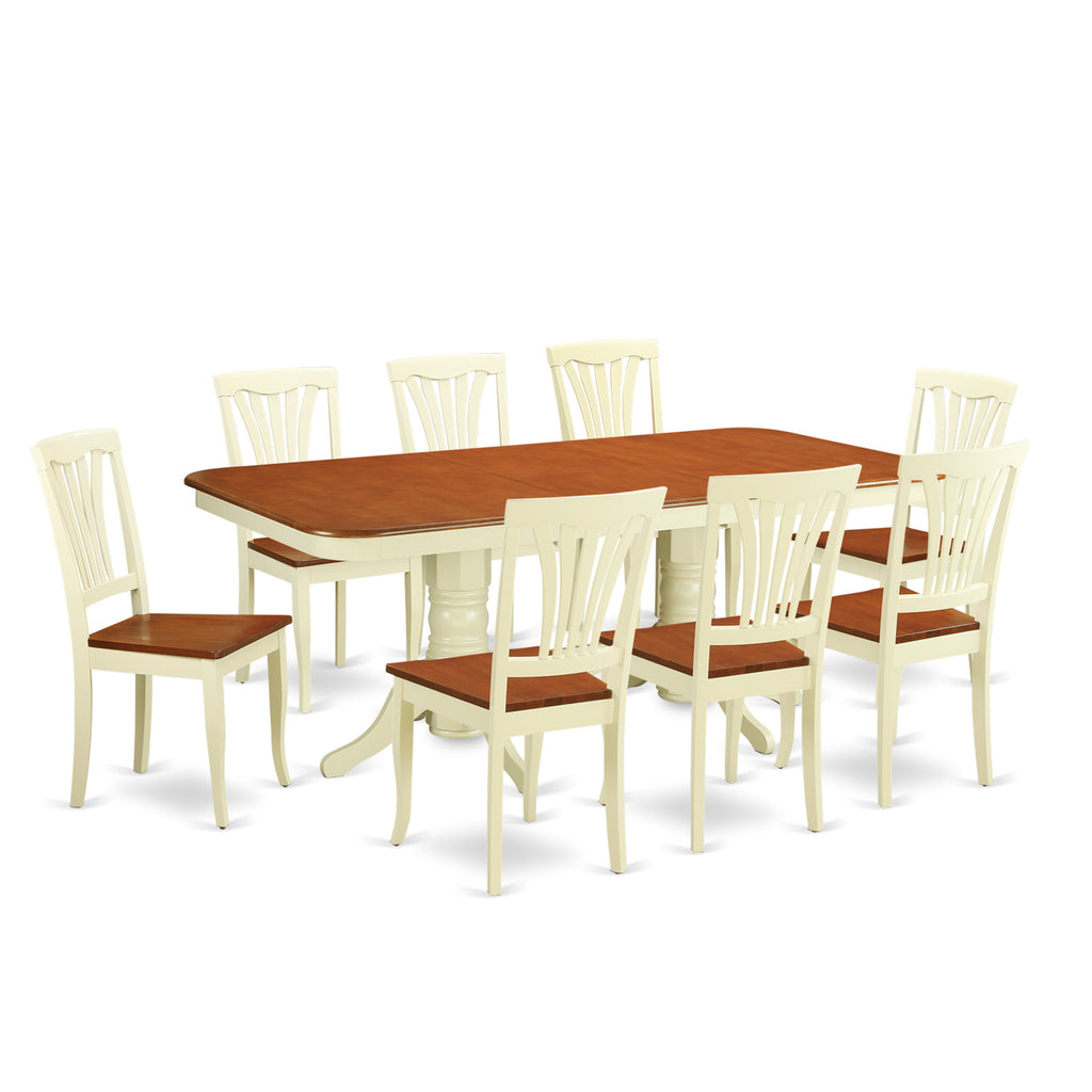 East West Furniture NAAV9-WHI-W 9 Piece Dining Table Set Includes a Rectangle Dinner Table with Butterfly Leaf and 8 Dining Room Chairs, 40x78 Inch, Buttermilk & Cherry