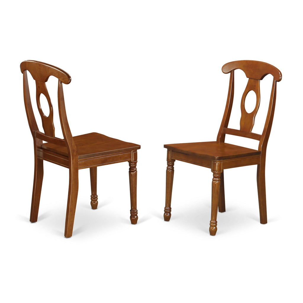 East West Furniture NAC-SBR-W Napoleon Kitchen Dining Chairs - Napoleon Back Solid Wood Seat Chairs, Set of 2, Saddle Brown
