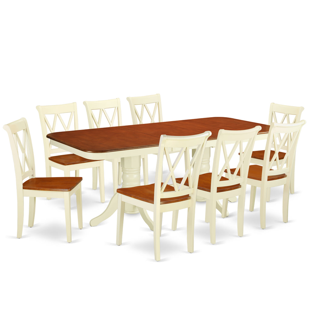 East West Furniture NACL9-BMK-W 9 Piece Dining Set Includes a Rectangle Dining Table with Butterfly Leaf and 8 Kitchen Chairs, 40x78 Inch, Buttermilk & Cherry