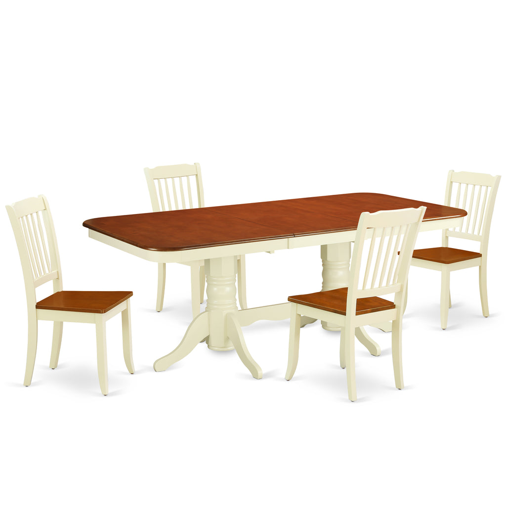East West Furniture NADA5-BMK-W 5 Piece Dining Set Includes a Rectangle Dining Room Table with Butterfly Leaf and 4 Wood Seat Chairs, 40x78 Inch, Buttermilk & Cherry