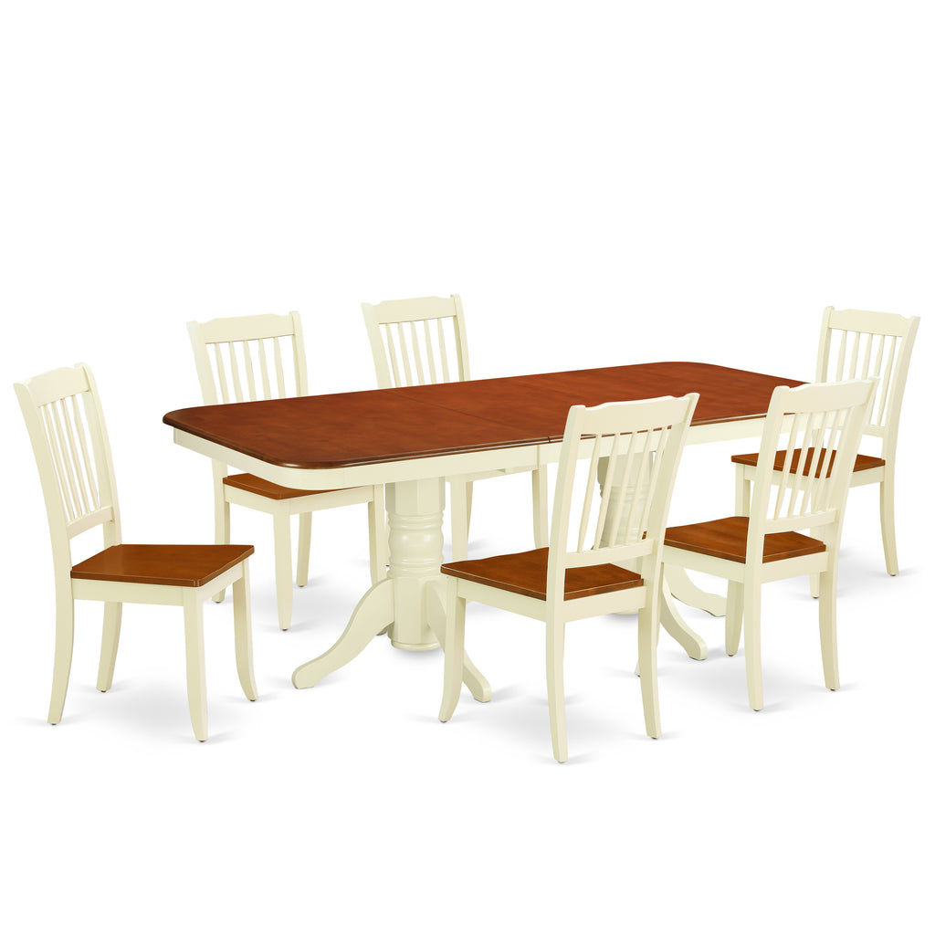 East West Furniture NADA7-BMK-W 7 Piece Modern Dining Table Set Consist of a Rectangle Wooden Table with Butterfly Leaf and 6 Dining Room Chairs, 40x78 Inch, Buttermilk & Cherry
