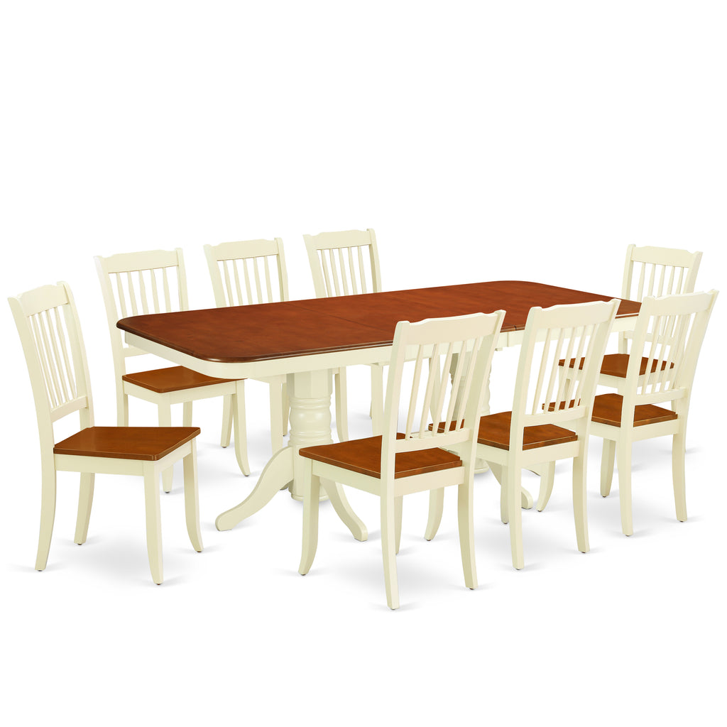 East West Furniture NADA9-BMK-W 9 Piece Kitchen Table & Chairs Set Includes a Rectangle Dining Room Table with Butterfly Leaf and 8 Dining Chairs, 40x78 Inch, Buttermilk & Cherry