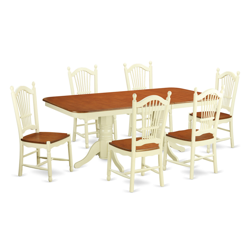East West Furniture NADO7-WHI-W 7 Piece Dining Room Furniture Set Consist of a Rectangle Kitchen Table with Butterfly Leaf and 6 Dining Chairs, 40x78 Inch, Buttermilk & Cherry