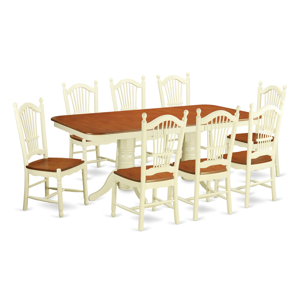 East West Furniture NADO9-WHI-W 9 Piece Dining Table Set Includes a Rectangle Wooden Table with Butterfly Leaf and 8 Dining Room Chairs, 40x78 Inch, Buttermilk & Cherry