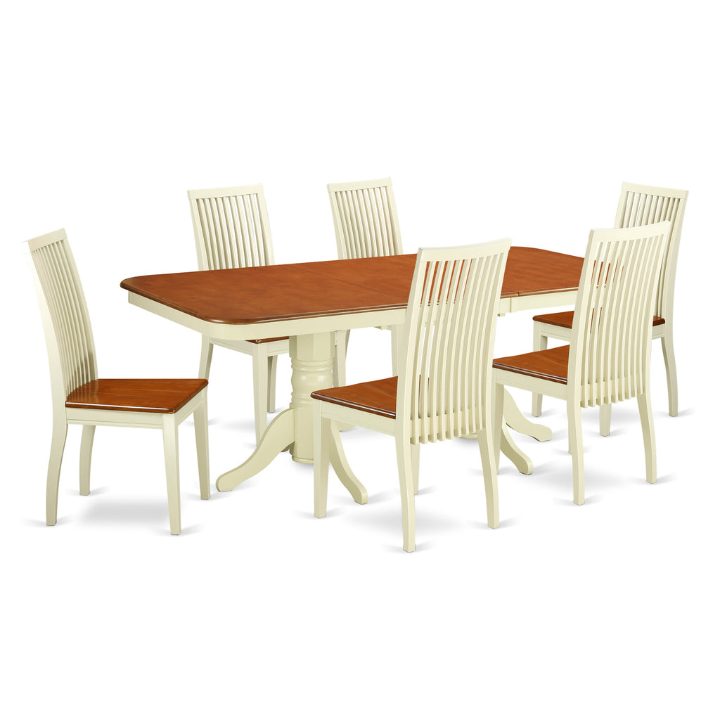 East West Furniture NAIP7-BMK-W 7 Piece Dining Room Table Set Consist of a Rectangle Wooden Table with Butterfly Leaf and 6 Kitchen Dining Chairs, 40x78 Inch, Buttermilk & Cherry