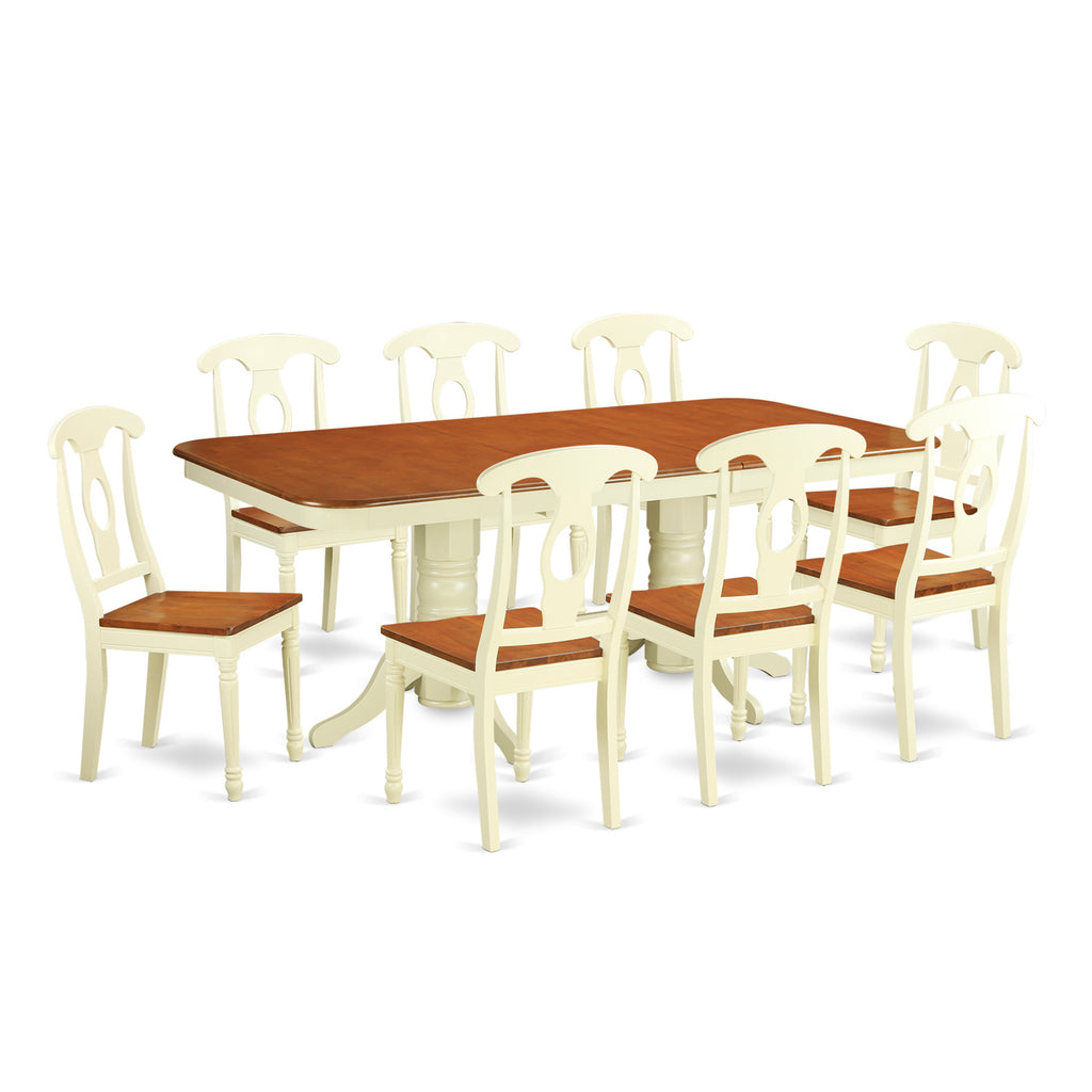 East West Furniture NAKE9-WHI-W 9 Piece Dining Room Furniture Set Includes a Rectangle Kitchen Table with Butterfly Leaf and 8 Dining Chairs, 40x78 Inch, Buttermilk & Cherry