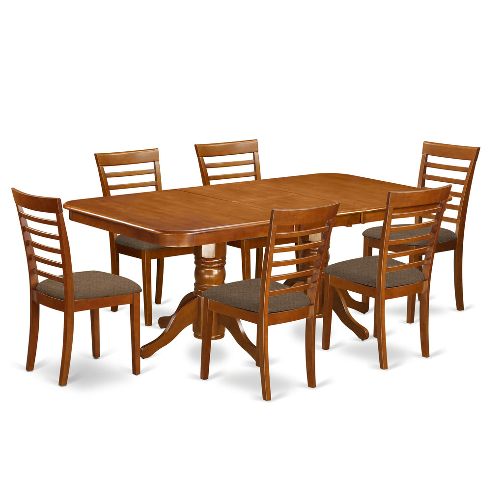 East West Furniture NAML7-SBR-C 7 Piece Dining Room Furniture Set Consist of a Rectangle Kitchen Table with Butterfly Leaf and 6 Linen Fabric Upholstered Chairs, 40x78 Inch, Saddle Brown