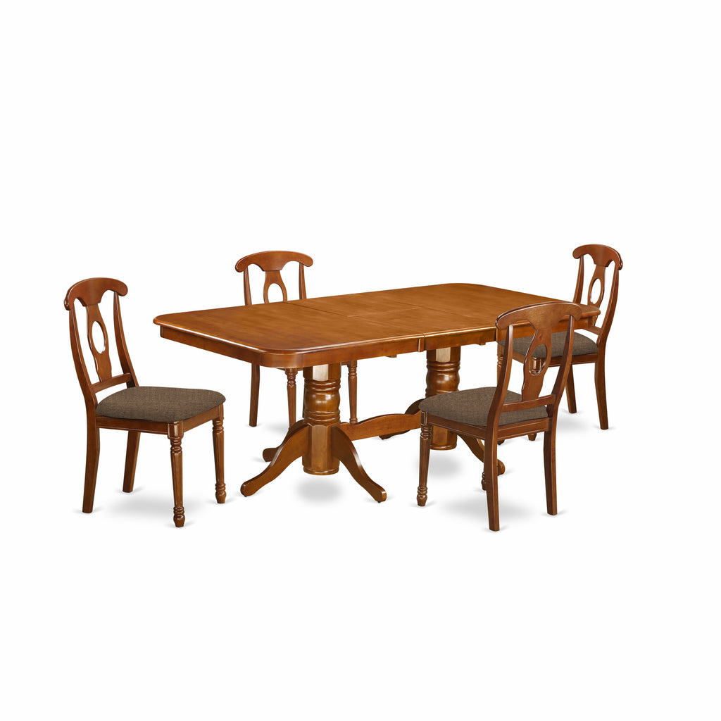 East West Furniture NANA5-SBR-C 5 Piece Dining Room Furniture Set Includes a Rectangle Wooden Table with Butterfly Leaf and 4 Linen Fabric Kitchen Dining Chairs, 40x78 Inch, Saddle Brown