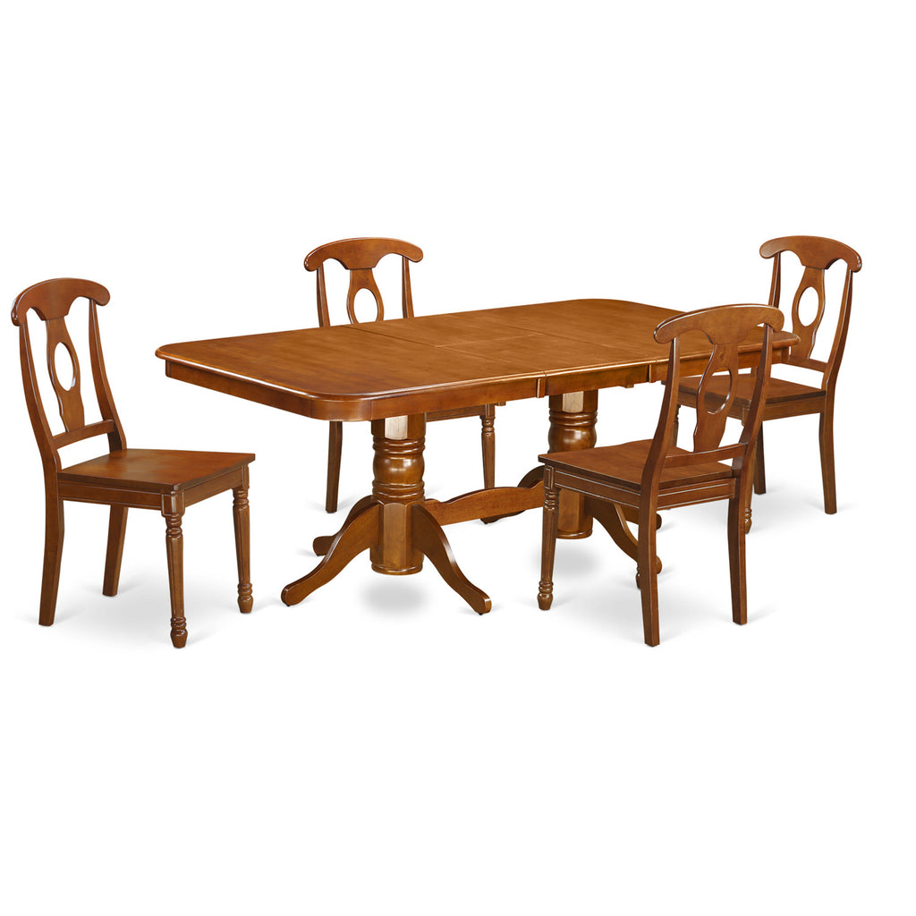 East West Furniture NANA5-SBR-W 5 Piece Dining Room Furniture Set Includes a Rectangle Kitchen Table with Butterfly Leaf and 4 Dining Chairs, 40x78 Inch, Saddle Brown