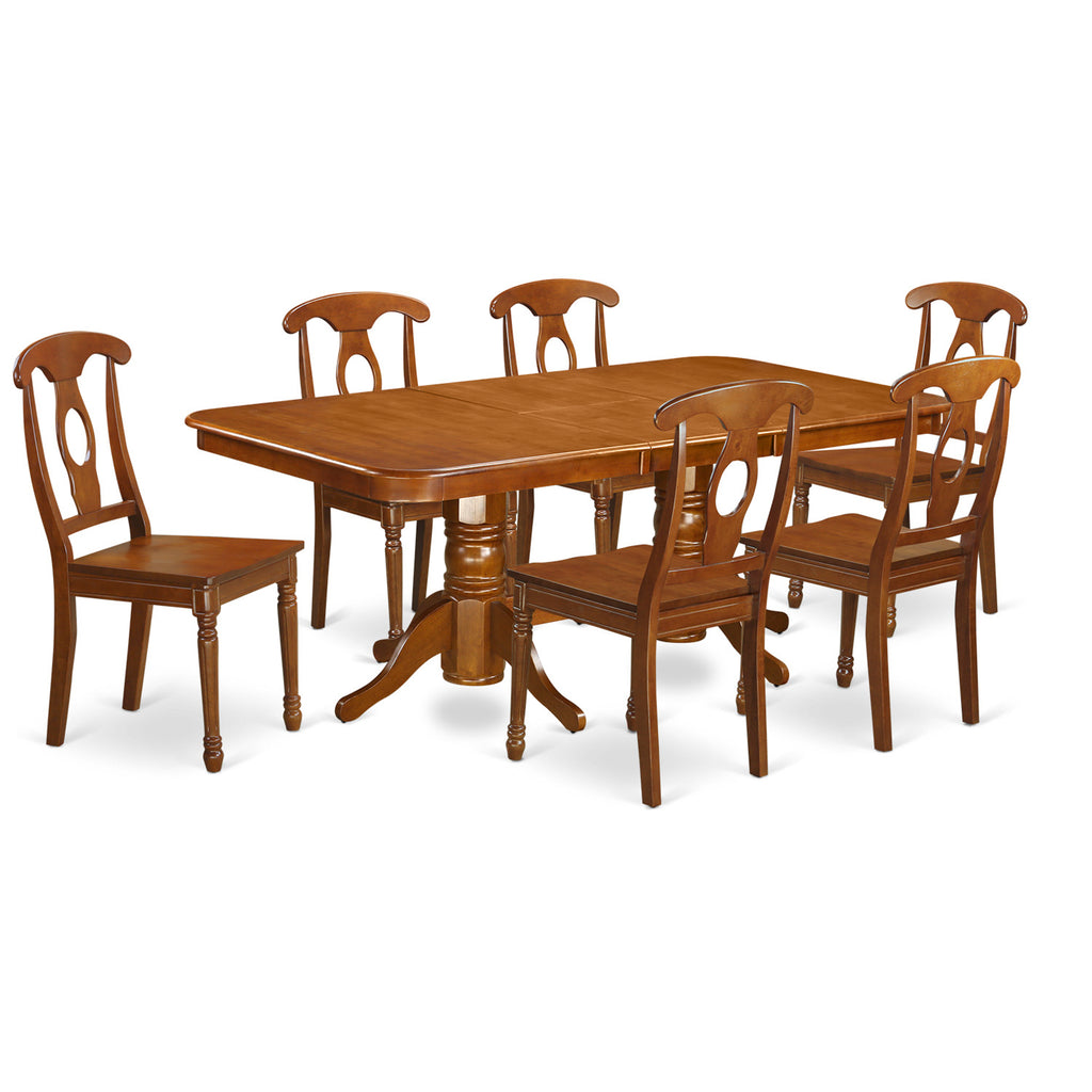 East West Furniture NANA7-SBR-W 7 Piece Kitchen Table Set Consist of a Rectangle Dining Table with Butterfly Leaf and 6 Dining Chairs, 40x78 Inch, Saddle Brown