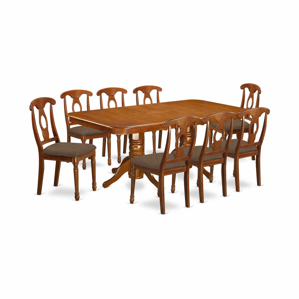 East West Furniture NANA9-SBR-C 9 Piece Kitchen Table Set Includes a Rectangle Dining Table with Butterfly Leaf and 8 Linen Fabric Dining Room Chairs, 40x78 Inch, Saddle Brown