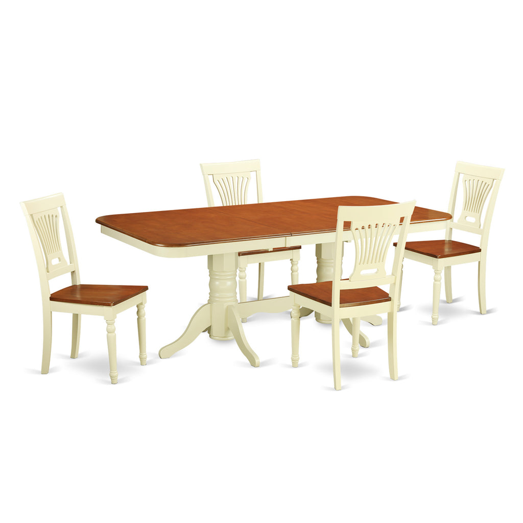 East West Furniture NAPL5-WHI-W 5 Piece Modern Dining Table Set Includes a Rectangle Wooden Table with Butterfly Leaf and 4 Kitchen Dining Chairs, 40x78 Inch, Buttermilk & Cherry