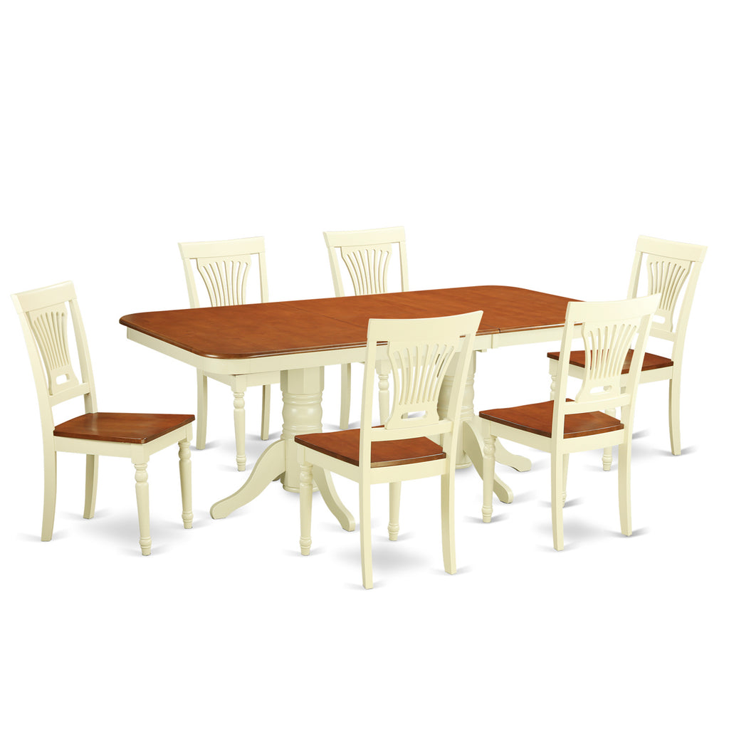 East West Furniture NAPL7-WHI-W 7 Piece Modern Dining Table Set Consist of a Rectangle Wooden Table with Butterfly Leaf and 6 Dining Chairs, 40x78 Inch, Buttermilk & Cherry