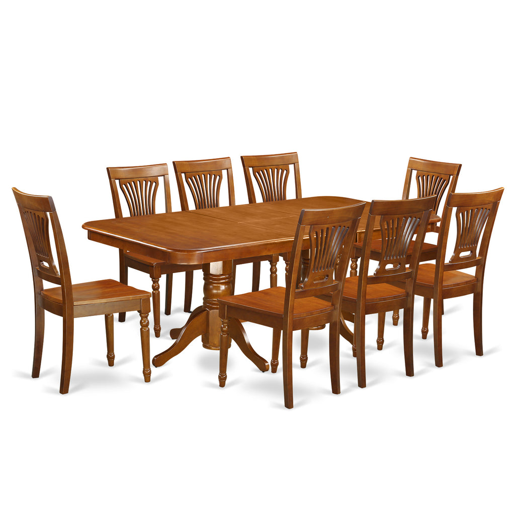 East West Furniture NAPL9-SBR-W 9 Piece Kitchen Table Set Includes a Rectangle Dining Table with Butterfly Leaf and 8 Dining Chairs, 40x78 Inch, Saddle Brown