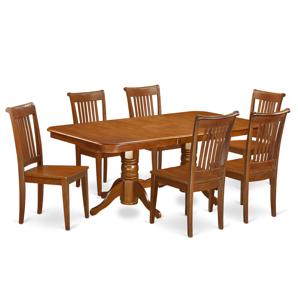 East West Furniture NAPO7-SBR-W 7 Piece Dining Table Set Consist of a Rectangle Wooden Table with Butterfly Leaf and 6 Dining Room Chairs, 40x78 Inch, Saddle Brown