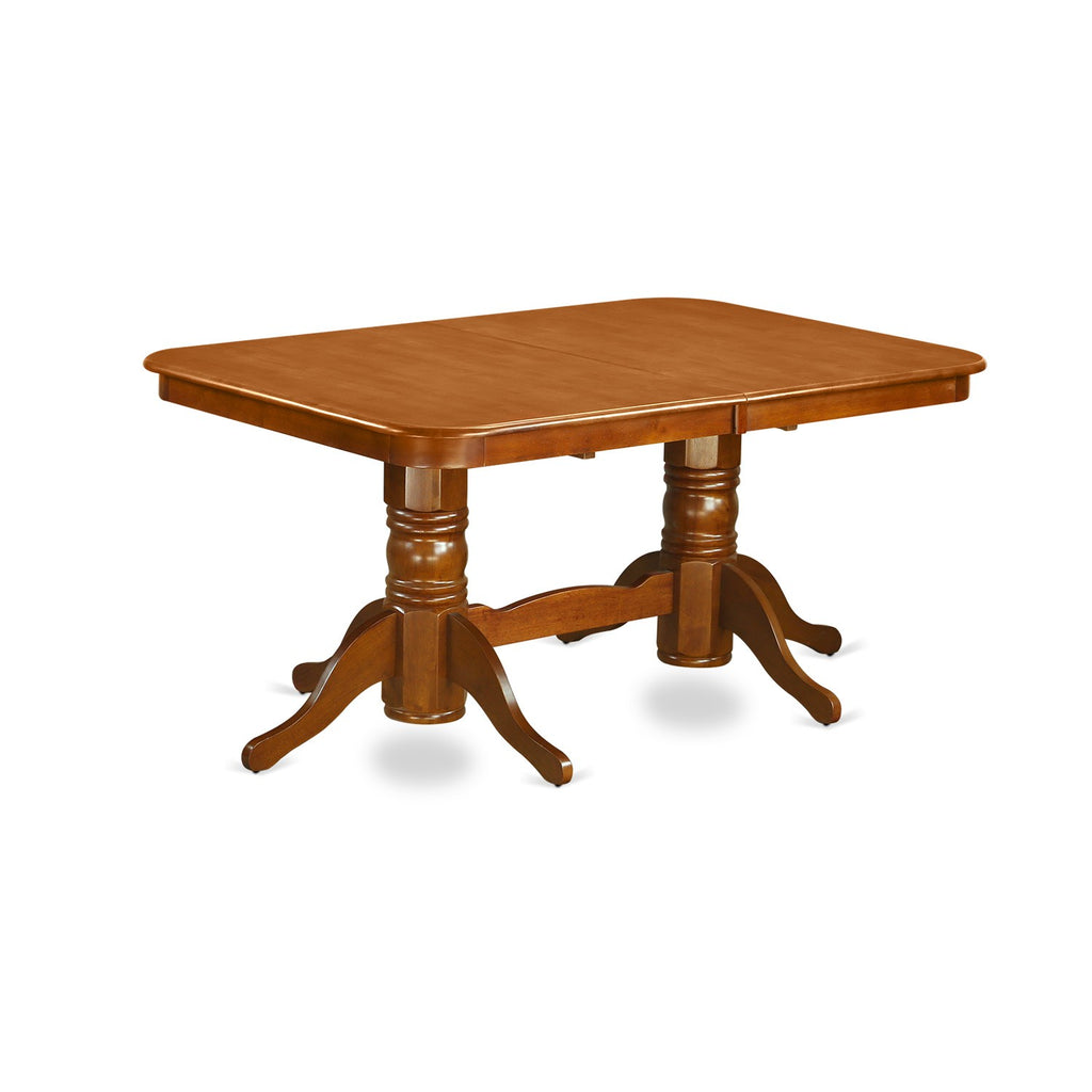 East West Furniture NANA9-SBR-W 9 Piece Kitchen Table & Chairs Set Includes a Rectangle Dining Room Table with Butterfly Leaf and 8 Solid Wood Seat Chairs, 40x78 Inch, Saddle Brown