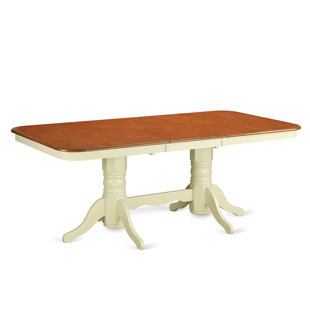 East West Furniture NAT-WHI-TP Napoleon Kitchen Table - a Rectangle Dining Table Top with Butterfly Leaf & Double Pedestal Base, 40x78 Inch, Buttermilk & Cherry