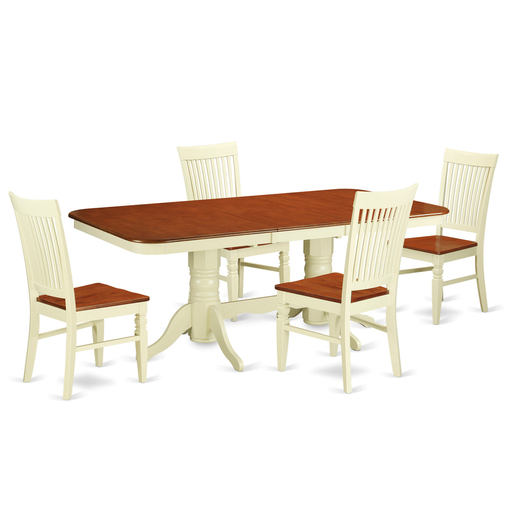 East West Furniture NAWE5-BMK-W 5 Piece Modern Dining Table Set Includes a Rectangle Wooden Table with Butterfly Leaf and 4 Dining Room Chairs, 40x78 Inch, Buttermilk & Cherry