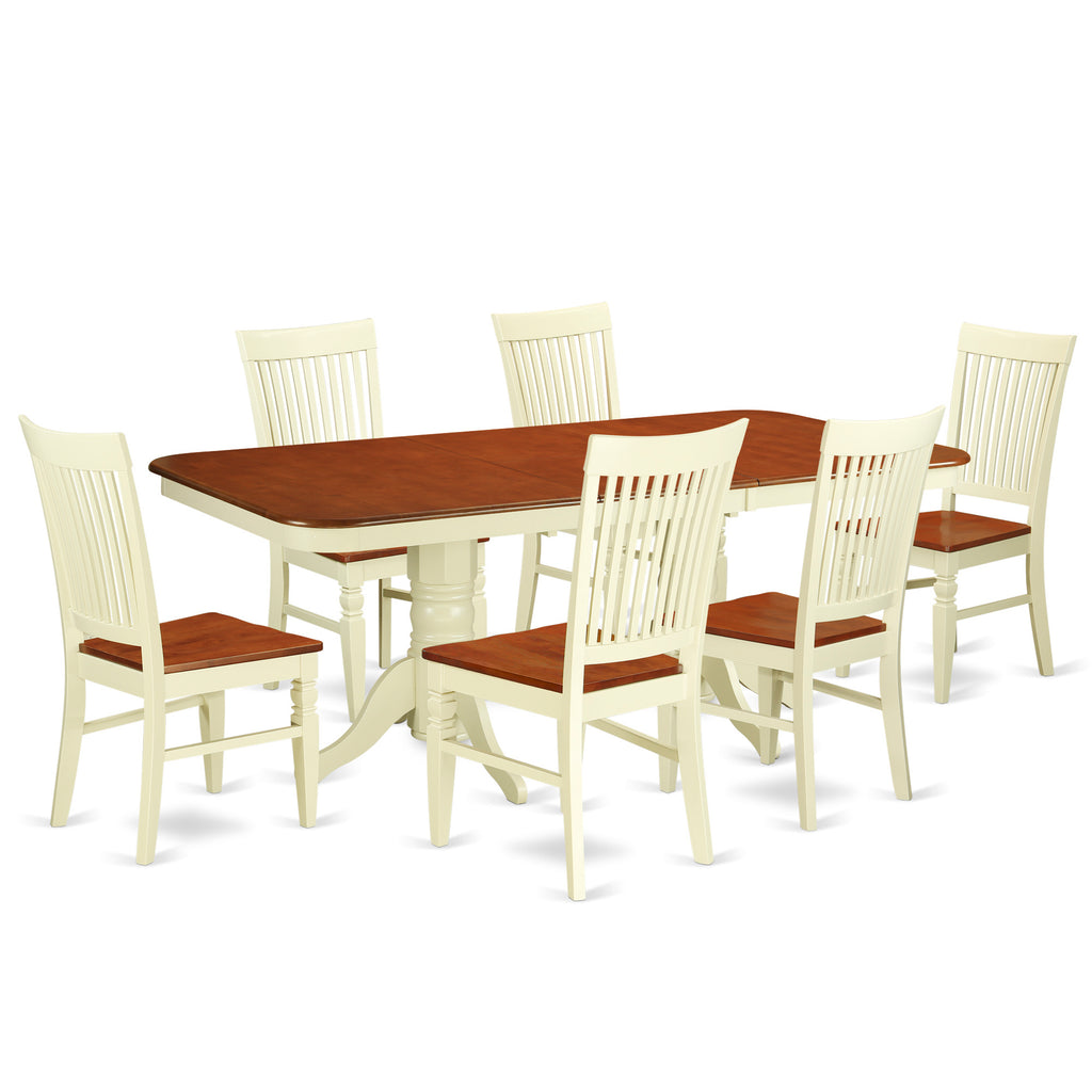 East West Furniture NAWE7-BMK-W 7 Piece Dining Table Set Consist of a Rectangle Dining Room Table with Butterfly Leaf and 6 Wooden Seat Chairs, 40x78 Inch, Buttermilk & Cherry