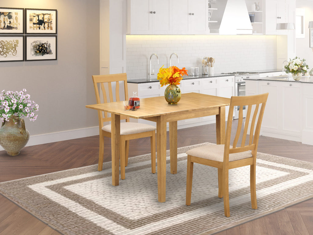 East West Furniture NDAN3-OAK-C 3 Piece Dining Table Set for Small Spaces Contains a Rectangle Dining Room Table with Dropleaf and 2 Linen Fabric Upholstered Chairs, 30x48 Inch, Oak