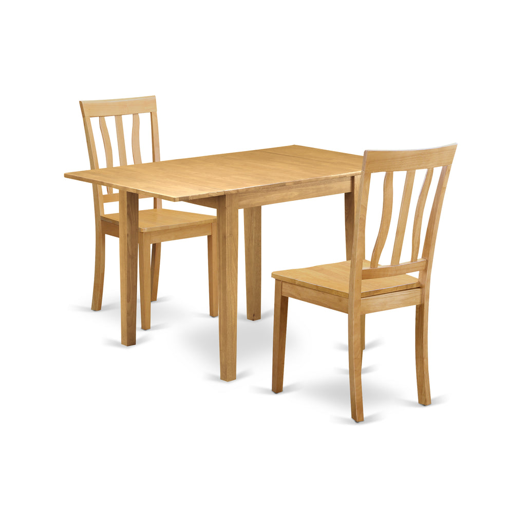 East West Furniture NDAN3-OAK-W 3 Piece Dining Room Furniture Set Contains a Rectangle Dining Table with Dropleaf and 2 Wood Seat Chairs, 30x48 Inch, Oak