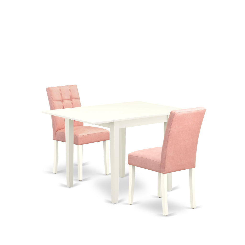 East West Furniture NDAS3-LWH-42 3 Piece Mid-Century Dining Table Set consists A Wooden Table and 2 Beige Red Faux Leather Padded Chairs with Stylish Back- Linen White Finish