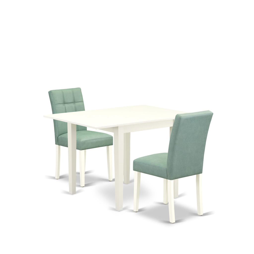 East West Furniture NDAS3-LWH-43 3 Piece Modern Dining Set consists A Kitchen Table and 2 Willow Green Faux Leather Parson Dining Chairs, Linen White