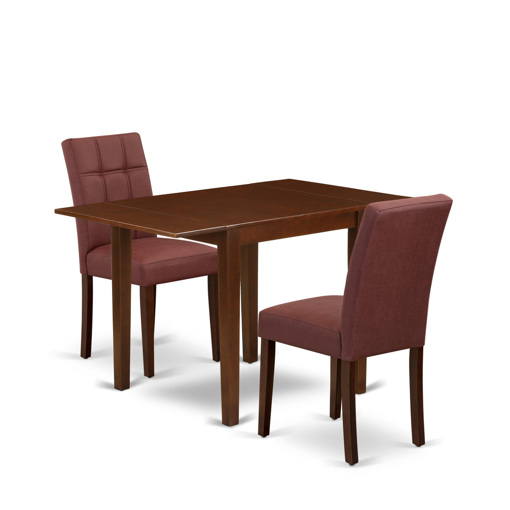 East West Furniture NDAS3-MAH-26 3 Piece Dinner Table Set Includes A Modern Kitchen Table and 2 Burgundy Faux Leather Parsons Chairs, Mahogany