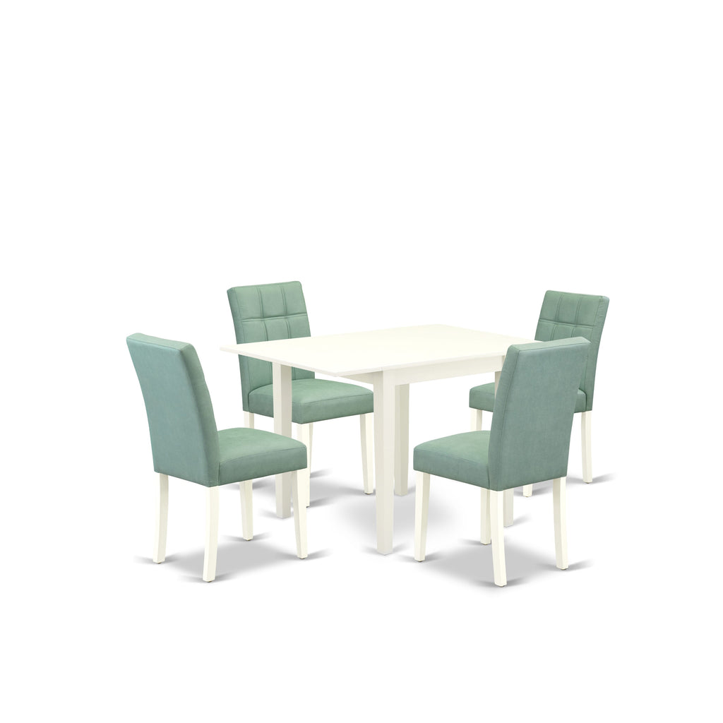 East West Furniture NDAS5-LWH-43 5 Piece Mid Century Dining Set Includes A Dining Room Table and Willow Green Faux Leather 4 Dining Chairs, Linen White