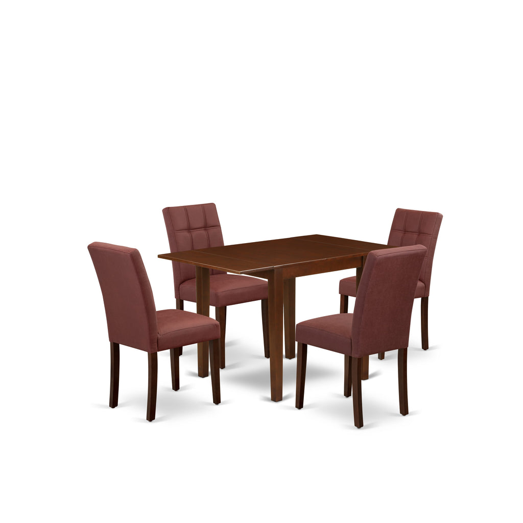 East West Furniture NDAS5-MAH-26 5 Piece Dining Room Table Set contain A Mid Century Modern Table and 4 Burgundy Faux Leather Dining Room Chairs, Mahogany