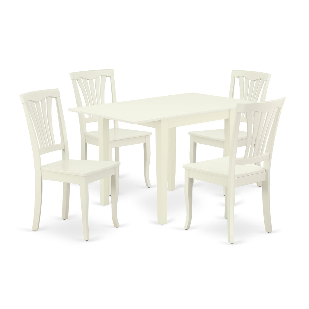 East West Furniture NDAV5-LWH-W 5 Piece Dining Room Table Set Includes a Rectangle Dining Table with Dropleaf and 4 Wood Seat Chairs, 30x48 Inch, Linen White