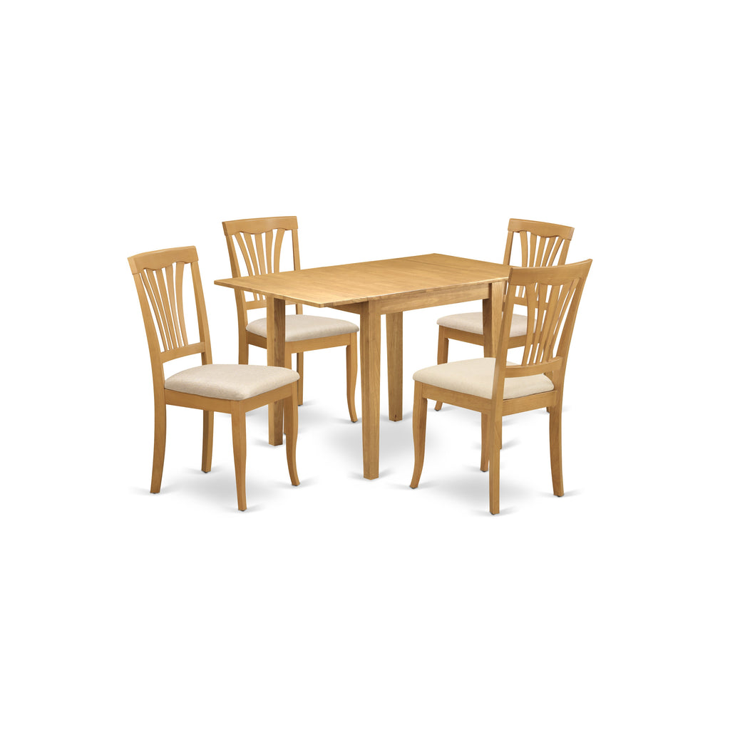 East West Furniture NDAV5-OAK-C 5 Piece Modern Dining Table Set Includes a Rectangle Wooden Table with Dropleaf and 4 Linen Fabric Dining Room Chairs, 30x48 Inch, Oak