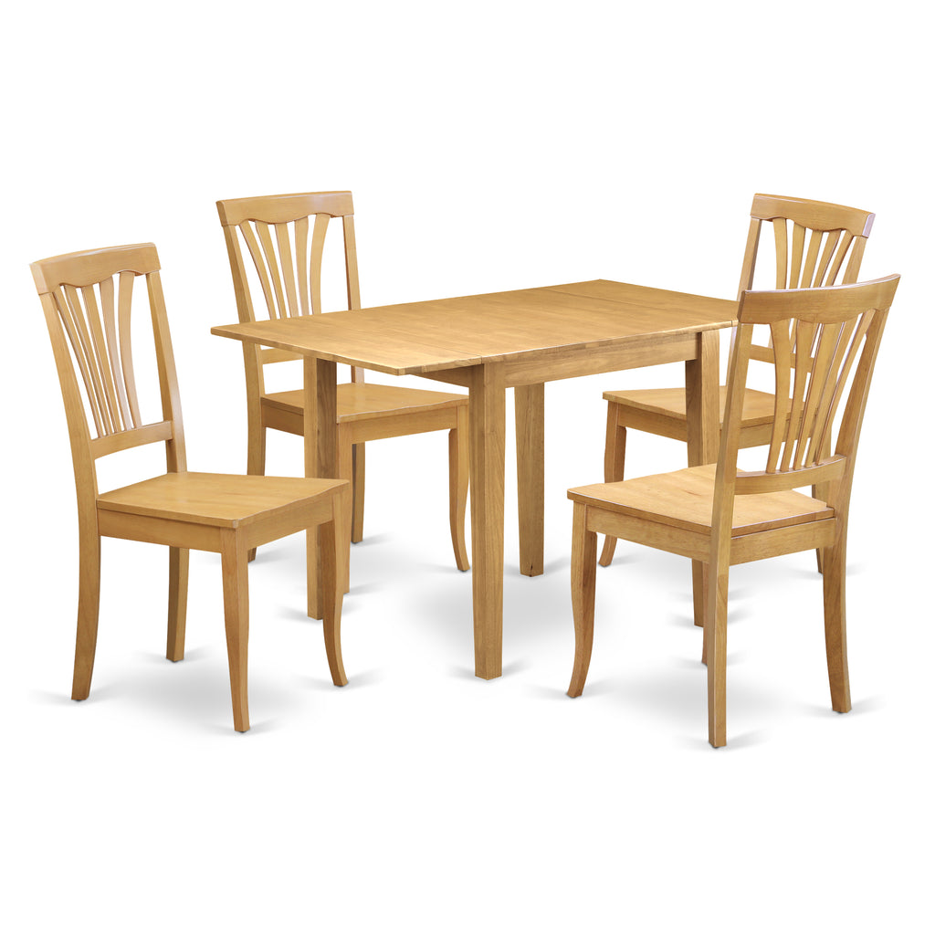 East West Furniture NDAV5-OAK-W 5 Piece Dining Table Set for 4 Includes a Rectangle Kitchen Table with Dropleaf and 4 Dinette Chairs, 30x48 Inch, Oak