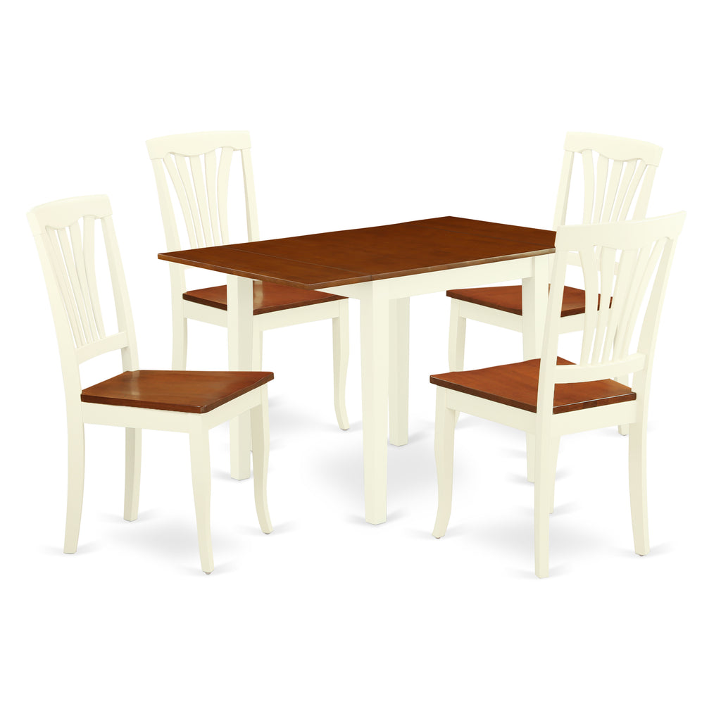 East West Furniture NDAV5-WHI-W 5 Piece Kitchen Table & Chairs Set Includes a Rectangle Dining Room Table with Dropleaf and 4 Solid Wood Seat Chairs, 30x48 Inch, Buttermilk & Cherry