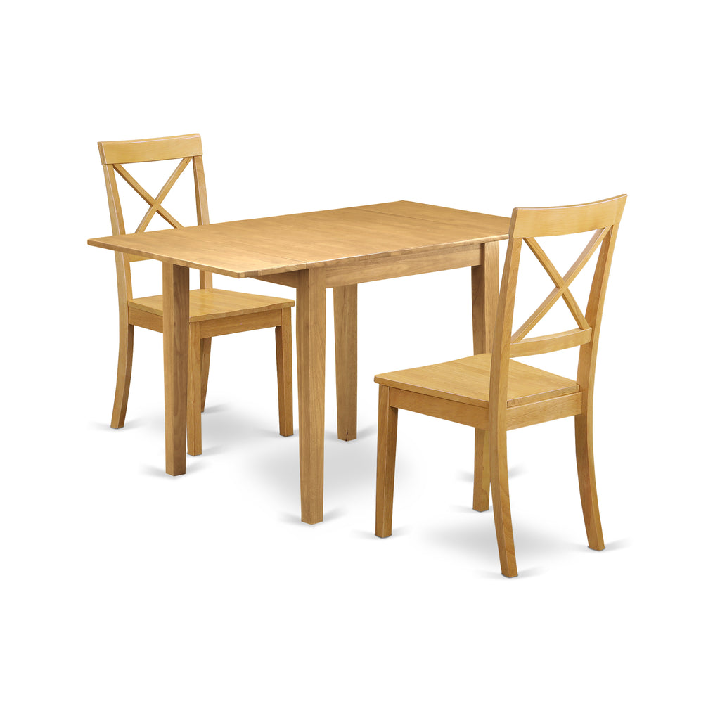 East West Furniture NDBO3-OAK-W 3 Piece Dining Room Table Set Contains a Rectangle Dining Table with Dropleaf and 2 Wood Seat Chairs, 30x48 Inch, Oak