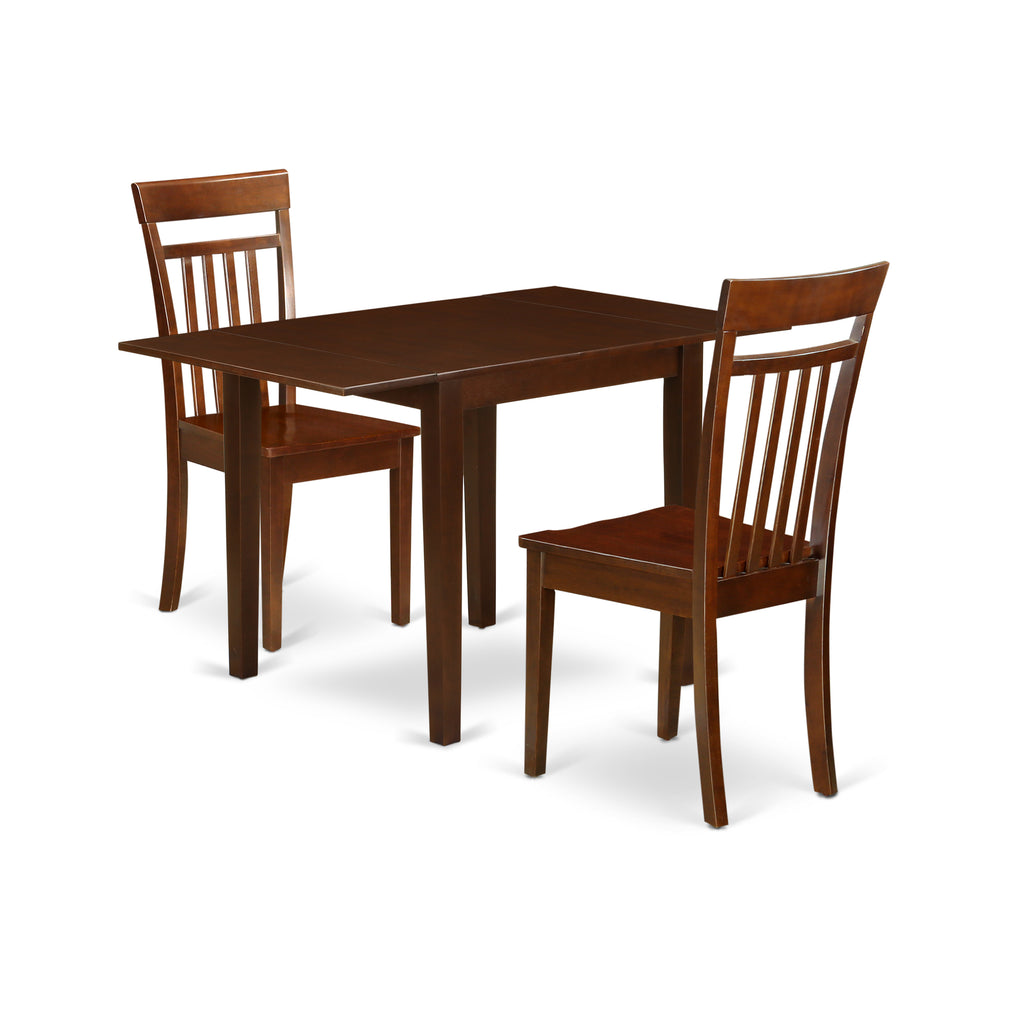 East West Furniture NDCA3-MAH-W 3 Piece Dining Room Table Set Contains a Rectangle Kitchen Table with Dropleaf and 2 Dining Chairs, 30x48 Inch, Mahogany