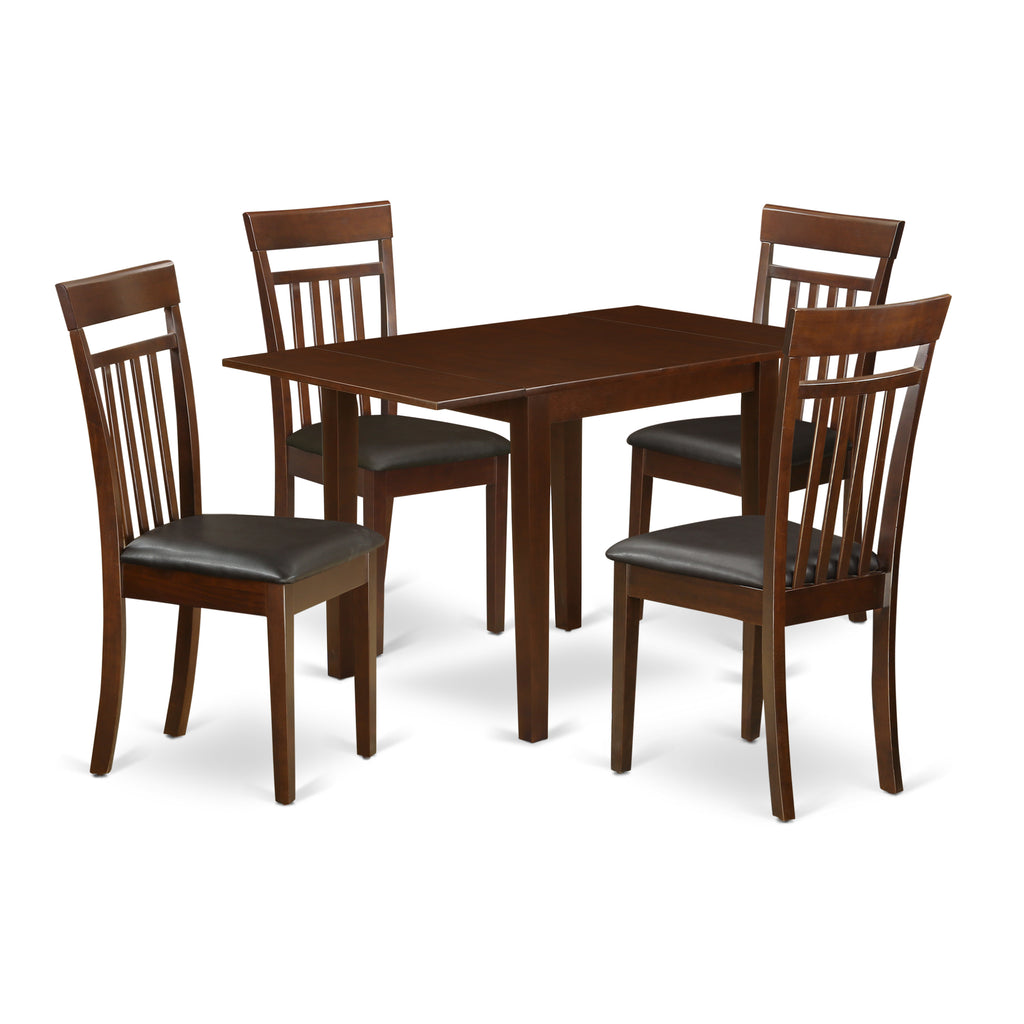 East West Furniture NDCA5-MAH-LC 5 Piece Modern Dining Table Set Includes a Rectangle Wooden Table with Dropleaf and 4 Faux Leather Dining Room Chairs, 30x48 Inch, Mahogany