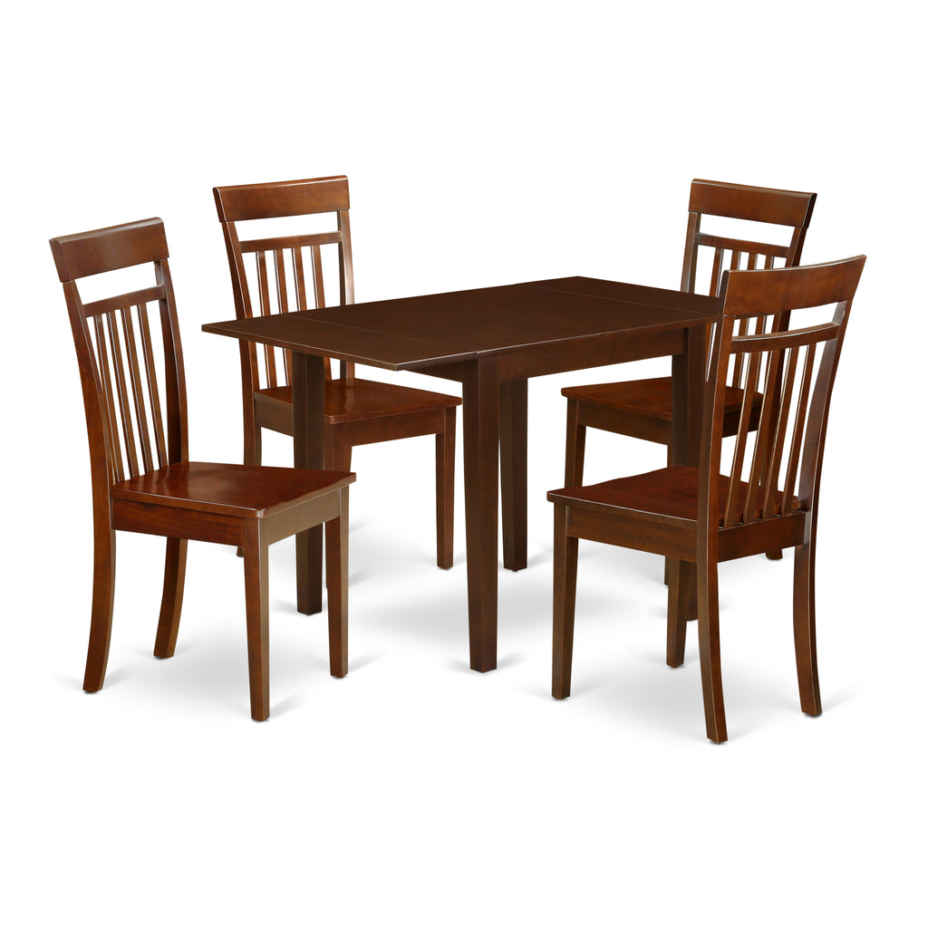 East West Furniture NDCA5-MAH-W 5 Piece Kitchen Table & Chairs Set Includes a Rectangle Dining Room Table with Dropleaf and 4 Dining Chairs, 30x48 Inch, Mahogany