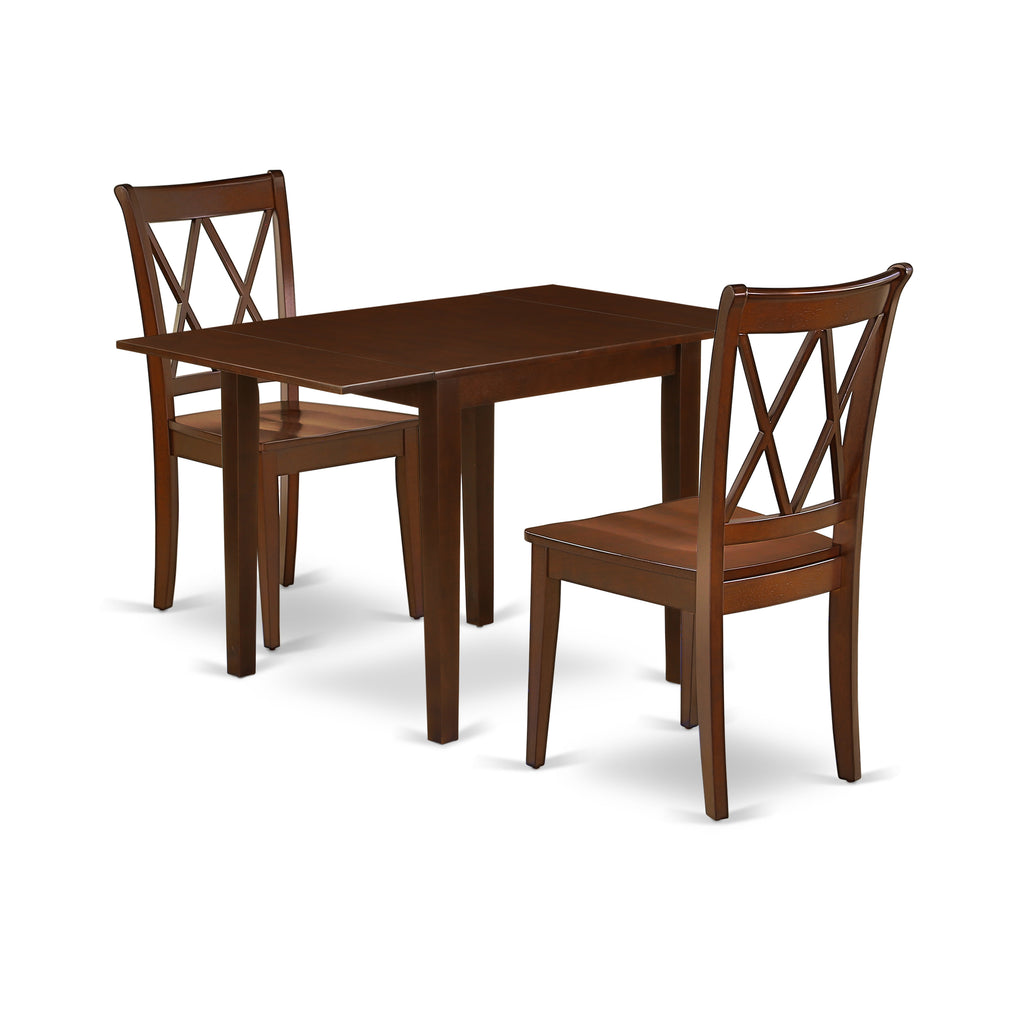 East West Furniture NDCL3-MAH-W 3 Piece Dining Room Furniture Set Contains a Rectangle Dining Table with Dropleaf and 2 Wood Seat Chairs, 30x48 Inch, Mahogany
