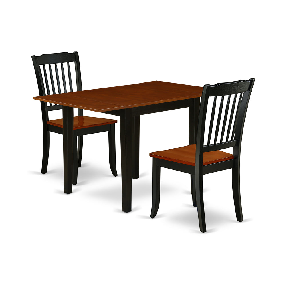 East West Furniture NDDA3-BCH-W 3 Piece Modern Dining Table Set Contains a Rectangle Wooden Table with Dropleaf and 2 Dining Room Chairs, 30x48 Inch, Black & Cherry