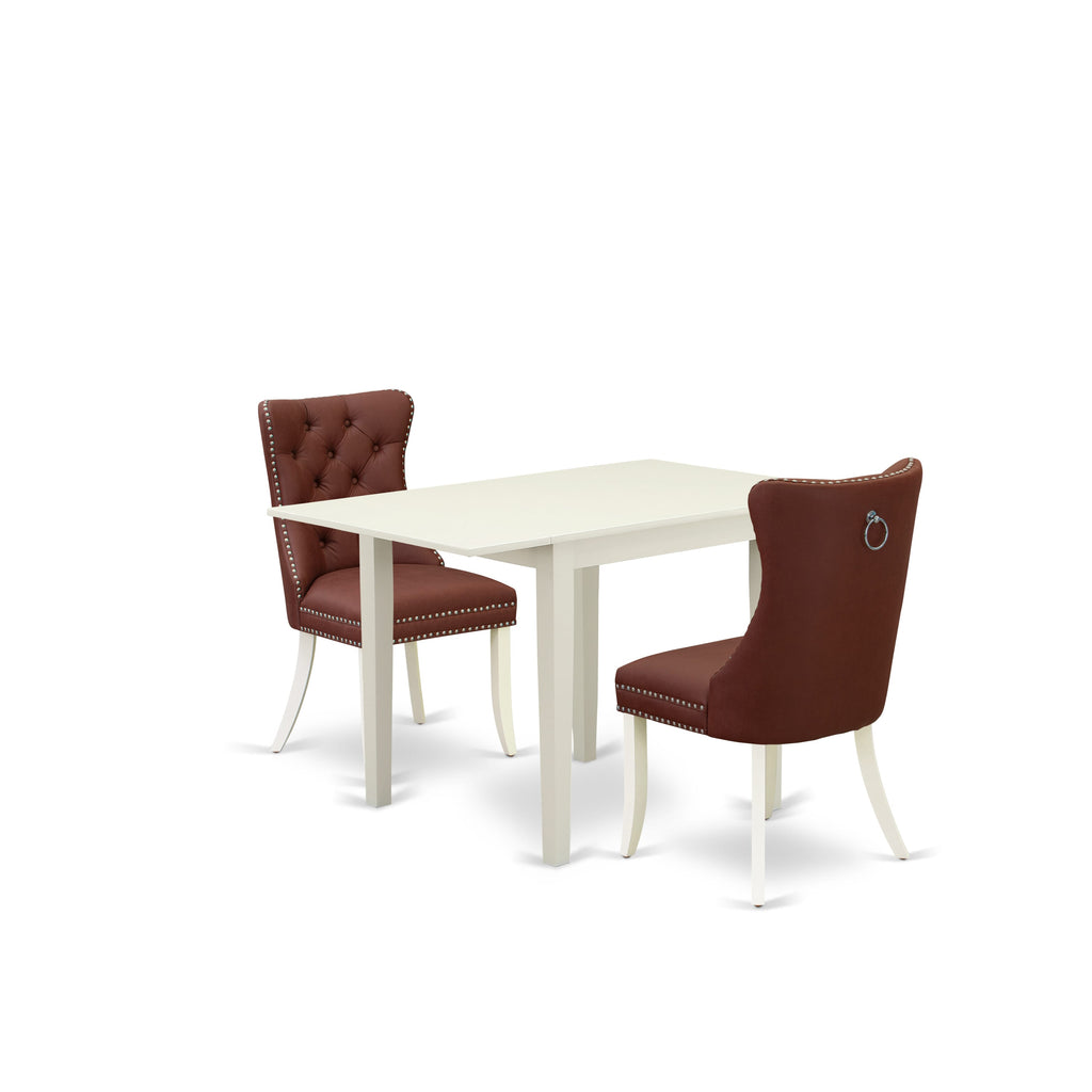 East West Furniture NDDA3-LWH-26 3 Piece Dinette Set Consists of a Rectangle Dining Table with Dropleaf and 2 Upholstered Parson Chairs, 30x48 Inch, linen white