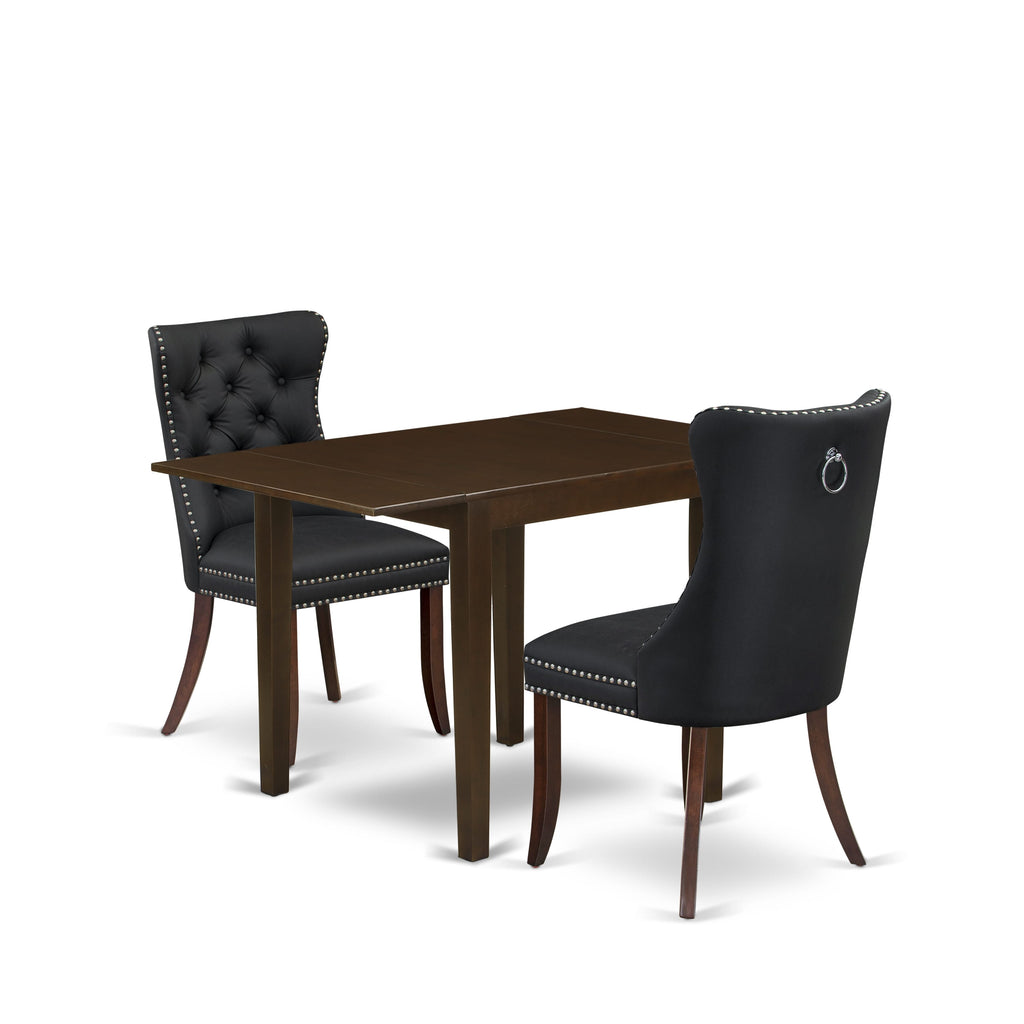 East West Furniture NDDA3-MAH-12 3 Piece Dinette Set Consists of a Rectangle Dining Table with Dropleaf and 2 Upholstered Parson Chairs, 30x48 Inch, Mahogany