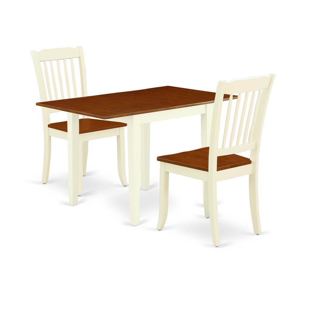 East West Furniture NDDA3-WHI-W 3 Piece Dining Set Contains a Rectangle Dining Room Table with Dropleaf and 2 Wood Seat Chairs, 30x48 Inch, Buttermilk & Cherry