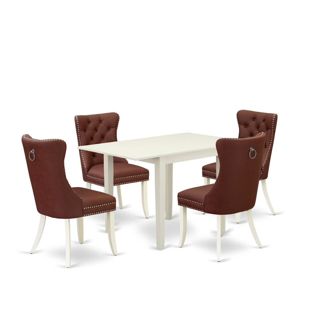 East West Furniture NDDA5-LWH-26 5 Piece Dining Table Set Includes a Rectangle Dinette Table with Dropleaf and 4 Upholstered Parson Chairs, 30x48 Inch, linen white