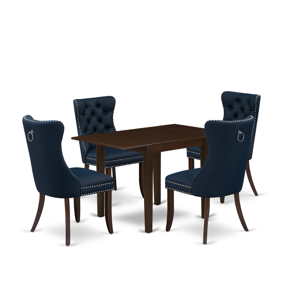 East West Furniture NDDA5-MAH-29 5 Piece Dining Table Set Includes a Rectangle Kitchen Table with Dropleaf and 4 Upholstered Chairs, 30x48 Inch, Mahogany