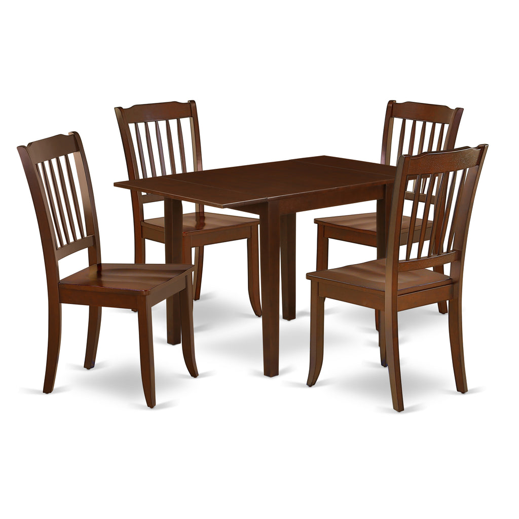 East West Furniture NDDA5-MAH-W 5 Piece Dining Set Includes a Rectangle Dining Room Table with Dropleaf and 4 Kitchen Chairs, 30x48 Inch, Mahogany