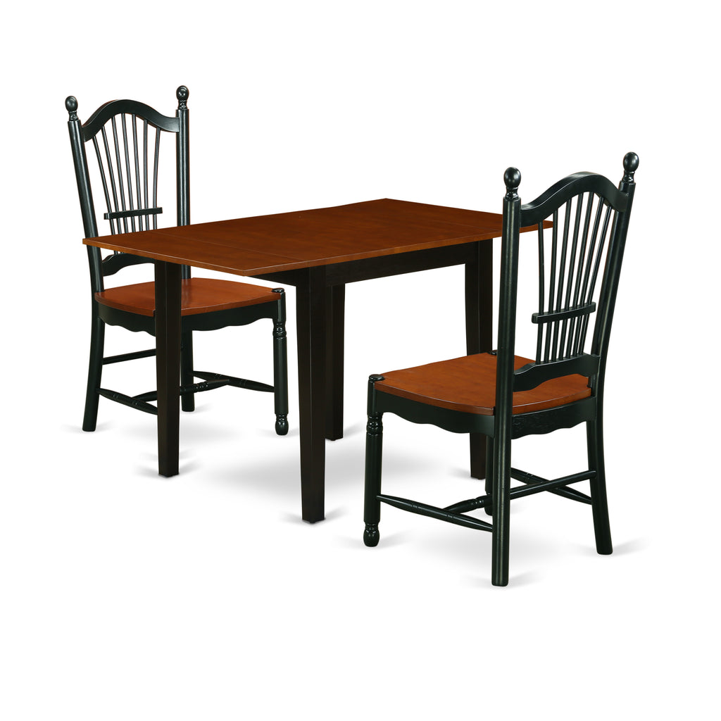 East West Furniture NDDO3-BCH-W 3 Piece Modern Dining Table Set Contains a Rectangle Wooden Table with Dropleaf and 2 Dining Room Chairs, 30x48 Inch, Black & Cherry