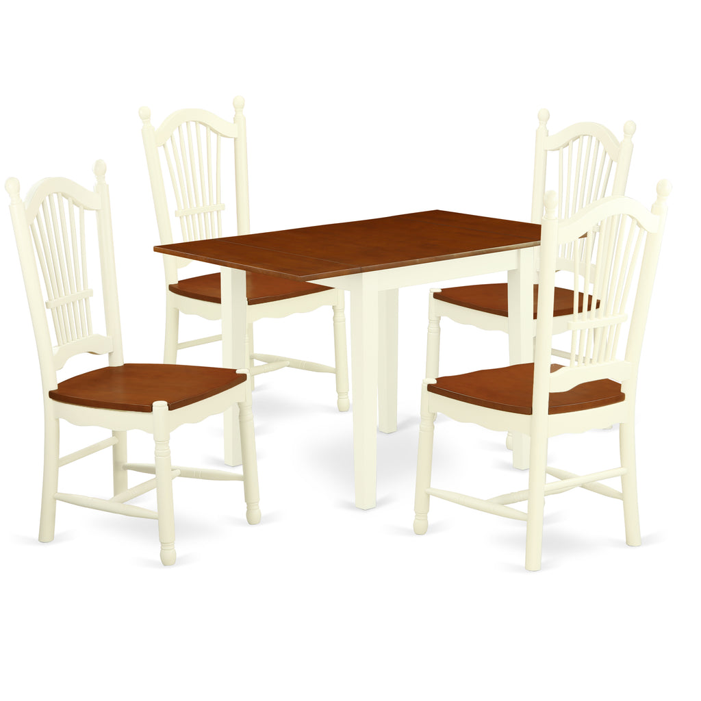 East West Furniture NDDO5-WHI-W 5 Piece Modern Dining Table Set Includes a Rectangle Wooden Table with Dropleaf and 4 Kitchen Dining Chairs, 30x48 Inch, Buttermilk & Cherry
