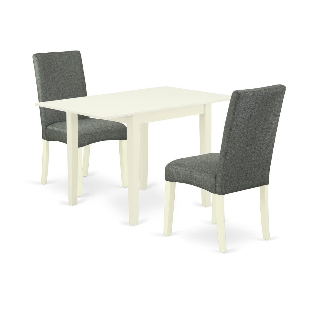 East West Furniture NDDR3-LWH-07 3 Piece Dinette Set for Small Spaces Contains a Rectangle Dining Table with Dropleaf and 2 Gray Linen Fabric Parson Dining Chairs, 30x48 Inch, Linen White
